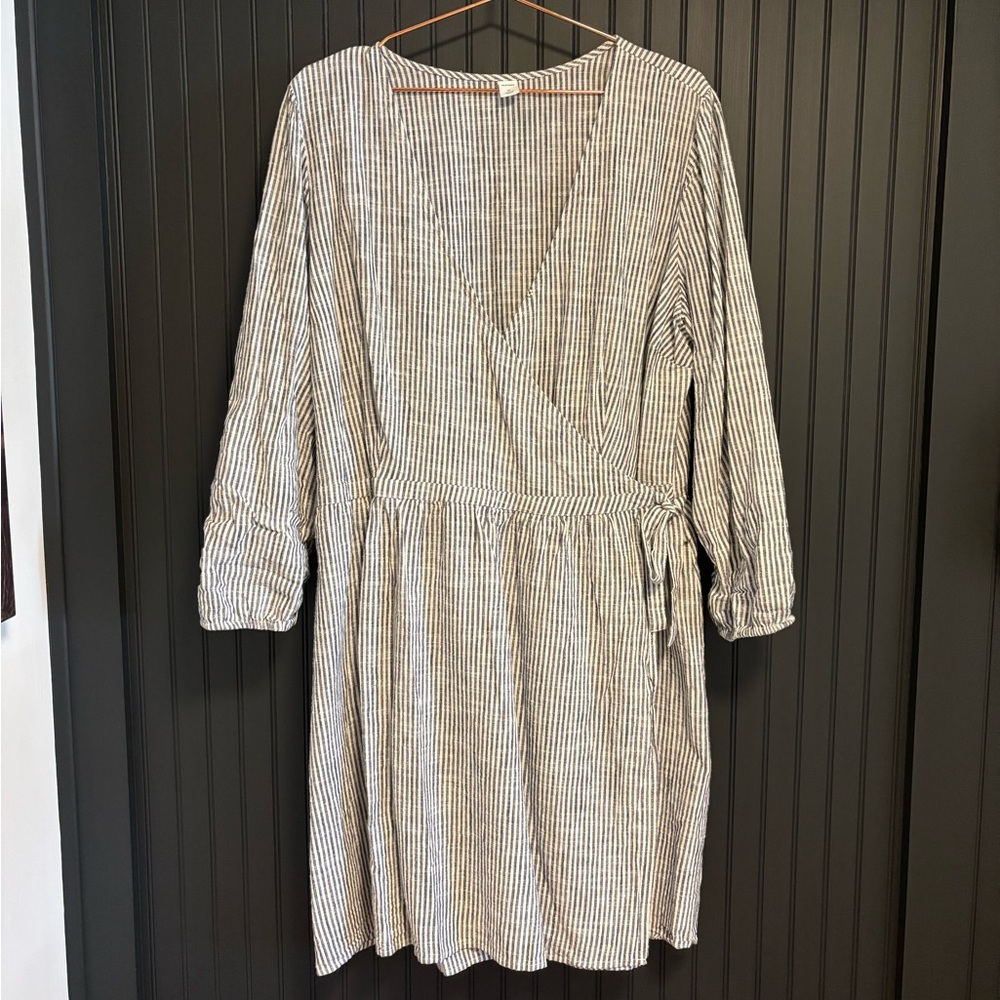 Old Navy Blue & White Stripe Long Sleeve V-Neck Wrap Dress